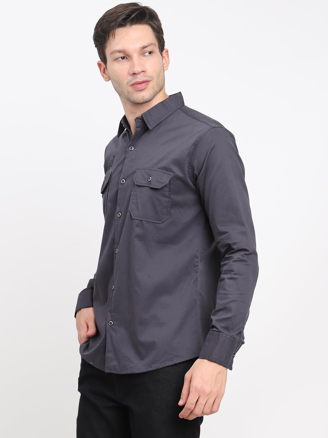 Shasmi Mens Double Pocket Cotton Shirt | Formal | Office Wear | Plain | Full Sleeve - Slim Fit Shirt for Men | Shirt for Men |