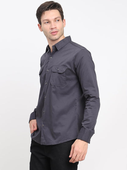 Shasmi Mens Double Pocket Cotton Shirt | Formal | Office Wear | Plain | Full Sleeve - Slim Fit Shirt for Men | Shirt for Men |