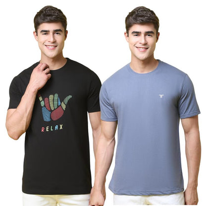 Pinkmint Combo T-Shirt for Men Cotton Blend Casual Half Sleeve T-Shirt l Active wear l Regular Home T-Shirt (Pack of 2) Black-Gr