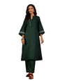 Varanga Thread Embroidered With Pleated Deatialing Flared Sleeve Kurta With Trouser Green
