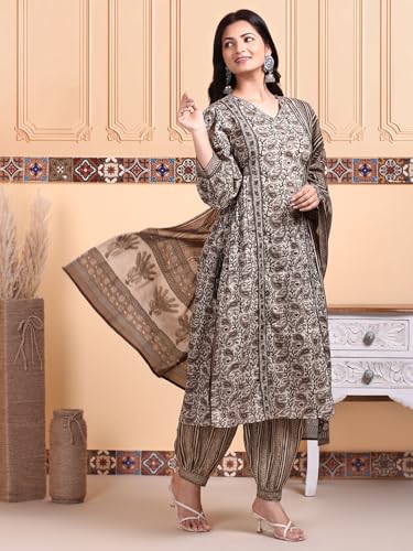 Ishin Kalamkari Printed Kurta With Trouser & Dupatta | Kurta Set For Women | Kurta With Trousers And Dupatta