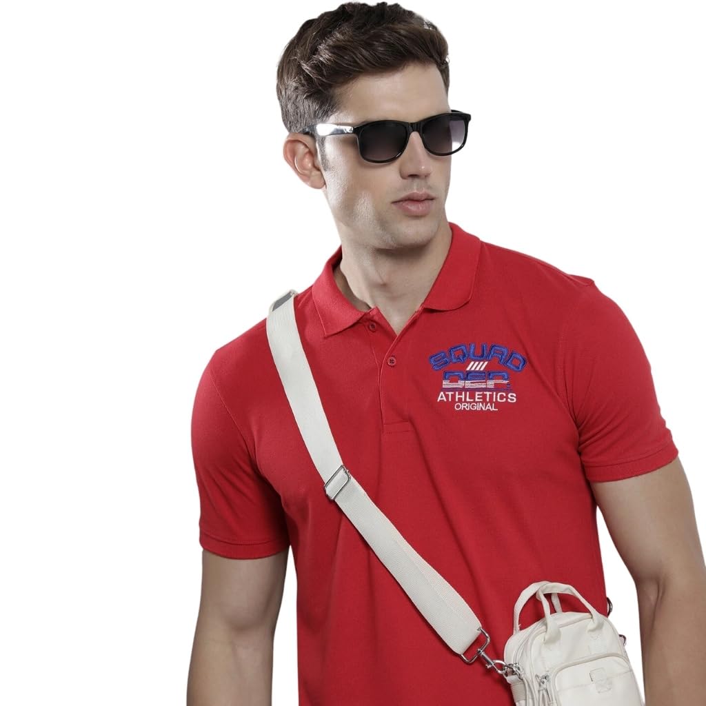 The Indian Garage Co Men Slim Fit Placement Embroidery Polo Collar Tshirt Red