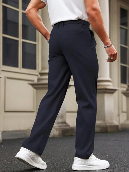 SMOWKLY Mens Poly-Lycra Premium Stretch Waist Dress Pants || Wrinkle Free, 4 Pockets, Tailored Straight Leg || Golfers Style C
