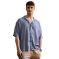 Campus Sutra Mens ICY Blue Creased Cuban Oversized Shirt for Casual Wear | Cuban Collar | Short Regular Sleeves | Button Closur