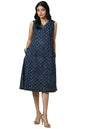 Soch Womens Indigo Cotton Slub Geometric Print Dress