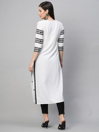 ANNI DESIGNER Womens Cotton Blend Embroidered Straight Fit Kurta (Stho-White-Nw2_M_White_Medium)