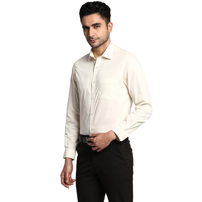 Turtle Men Cotton Cream Slim Fit Solid Formal Shirts