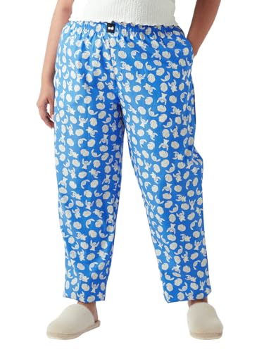 Bewakoof Womens All Over Print Regular Fit Poplin Plus Size Pyjama_645090_Blue_3XL