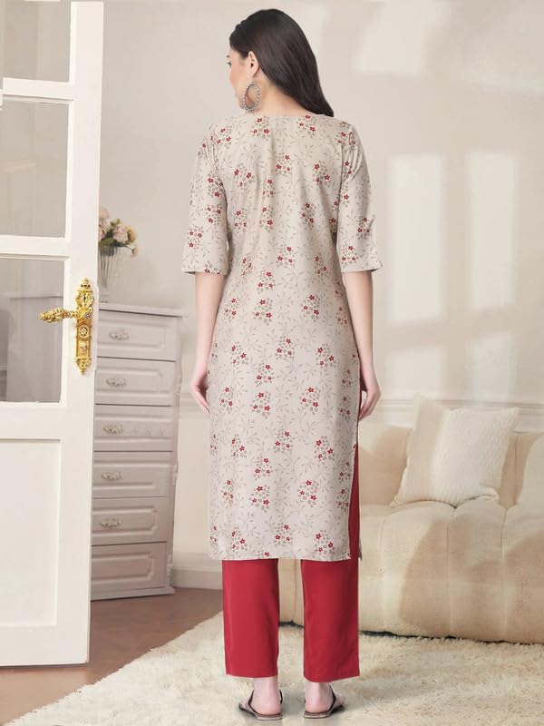 Pinkmint Kurta Set for Women Cotton Printed Straight Kurta with Pant (Pack of 1)