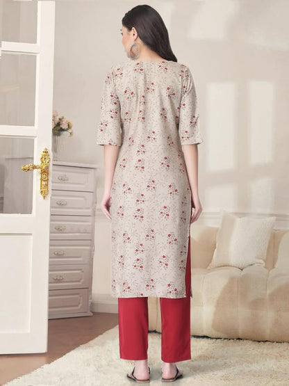 Pinkmint Kurta Set for Women Cotton Printed Straight Kurta with Pant (Pack of 1)