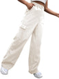 Greciilooks Women Cargo Pant | Women Trousers | WomenS High-Waisted Pant Cream