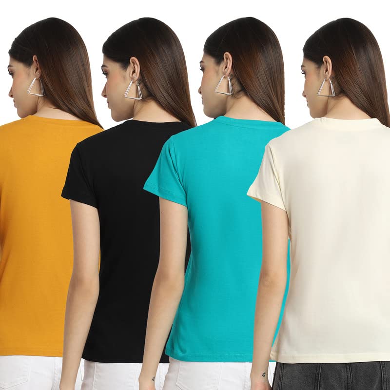 Preneum Womens Cotton Regular Fit Latest Graphic Stylish Printed Short Sleeves Casual T-Shirt || Trends & Stylish (Pack 4), Tur