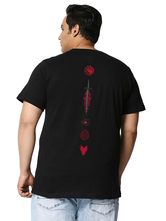 Bewakoof Official House of The Dragon Merchandise Mens Graphic Print Regular Fit Half Sleeve Round Neck Cotton Plus Size T-Shir