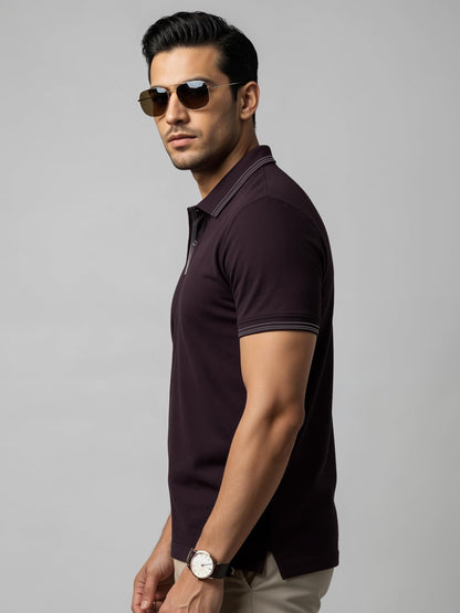 Mens Premium Cotton Polo T-Shirt | 220 GSM Soft Fabric | Casual Stylish Look | Contrast Collar Design Dark Liver Polo T Shirt |