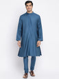 Fabindia Men Viscose Silk Woven Set Blue_XXL