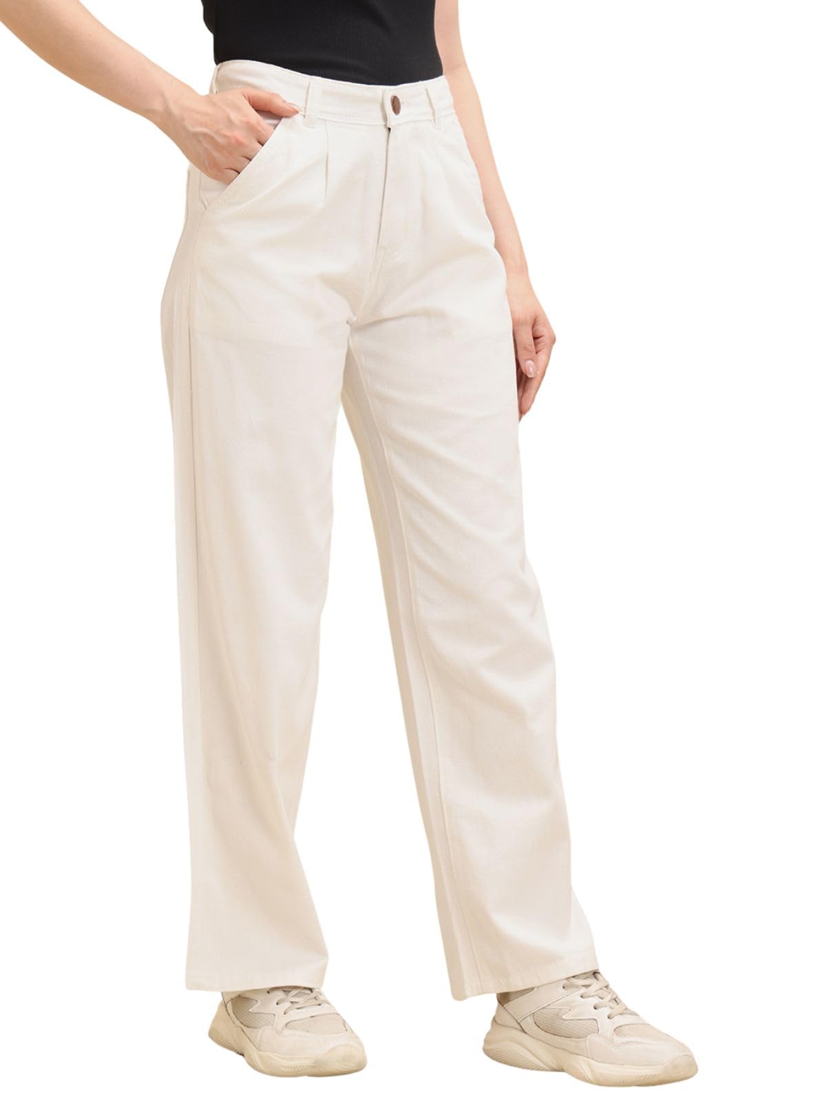 Greciilooks Women High Rise High Waist Jeans Wide Leg Straight Fit Denim | Baggy Cargo Style Casual Pants & Daily College Wear,