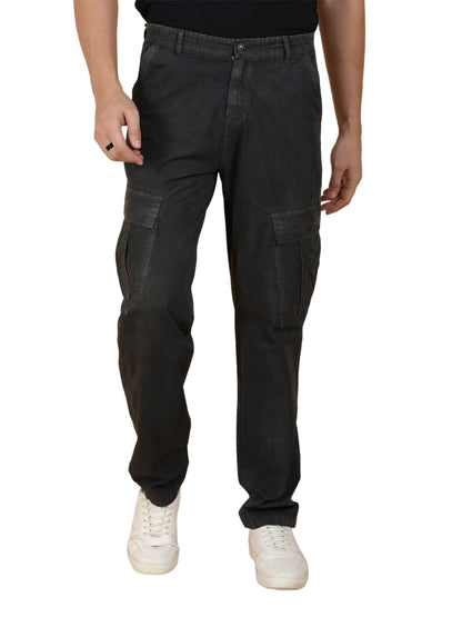 Kotty MenS Solid Multiple Pockets Comfortable And Strechable Cargo Jeans(Black,34)