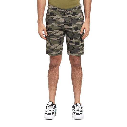Bewakoof Men Plain Slim Printed Olive Cotton Shorts - 30