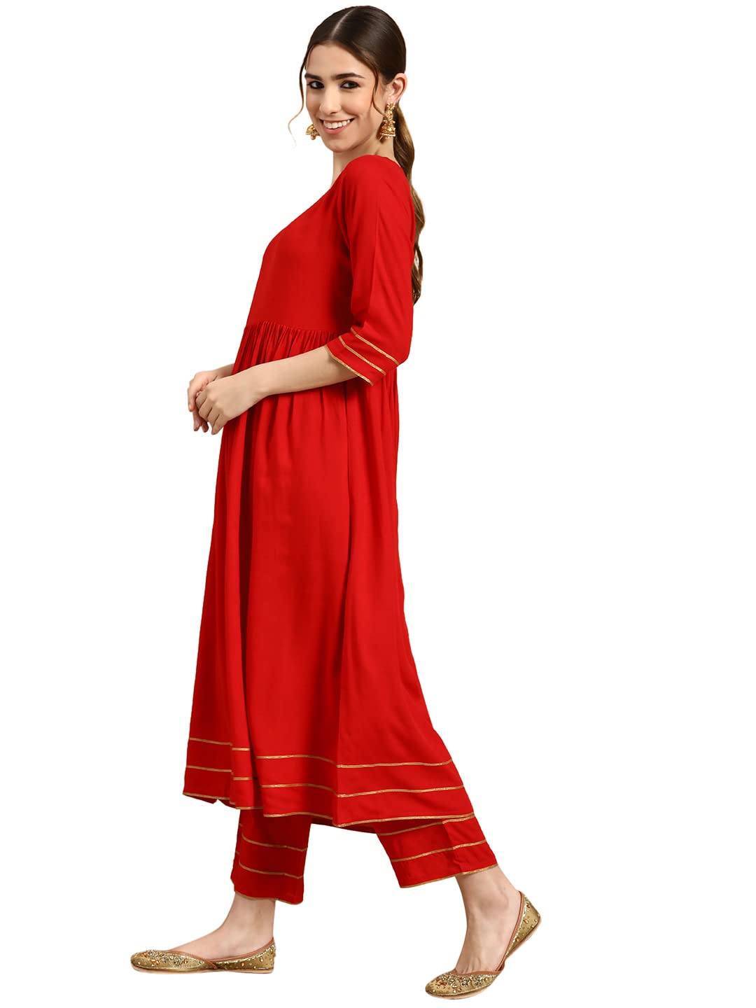 Libas WomenS Viscose Rayon Salwar Suit Set (Gs711_Red