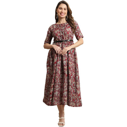 Preneum WomenS Georgette Floral Printed 3/4 Slevees A-Line Fit & Flare Gown With Beltindo-Western Ethnic Gown || A-Line Maxi Dr