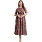 Preneum WomenS Georgette Floral Printed 3/4 Slevees A-Line Fit & Flare Gown With Beltindo-Western Ethnic Gown || A-Line Maxi Dr