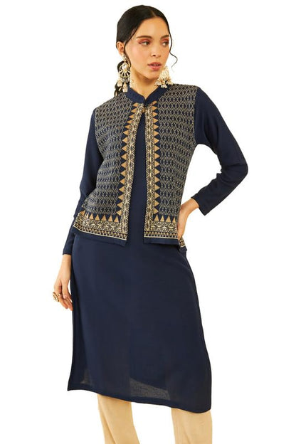 Soch Womens Acrylic Straight Winter Kurta with Jacket Overlay