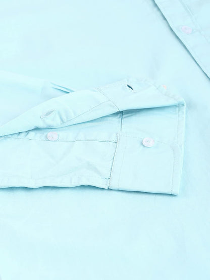 Dennis Lingo Mens Cotton Turquoise Blue Solid Casual Shirt (C301_Tblue_L)