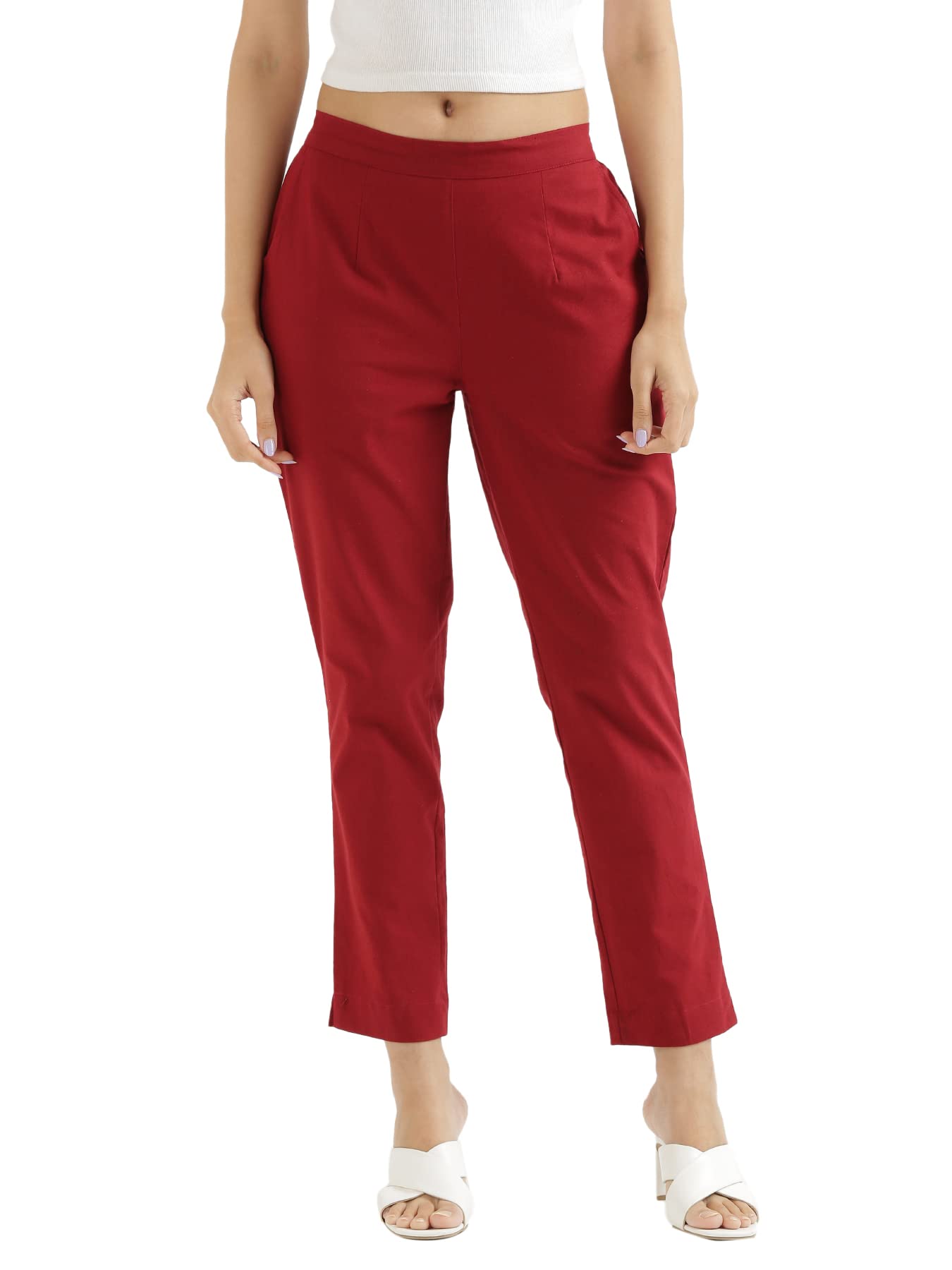 Digital Shopee Women Cotton Pant Stretchable Regular Slim Fit Trouser | Pocket Pants For Office | Cotton Casual Pant For WomenS
