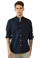 Dennis Lingo MenS| Dark Blue| Full Sleeve| Mandarin Collar| Solid| Relaxed Fit| Casual Shirt