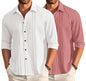 Deelmo Combo Of MenS Casual Button Down Shirts Long Sleeve Linen Shirt Fashion Textured Summer Shirts Pack Of 2