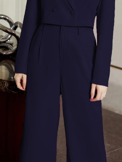 Kotty Womens High Rise Regular Fit Viscose Rayon Solid Trousers Navy Blue