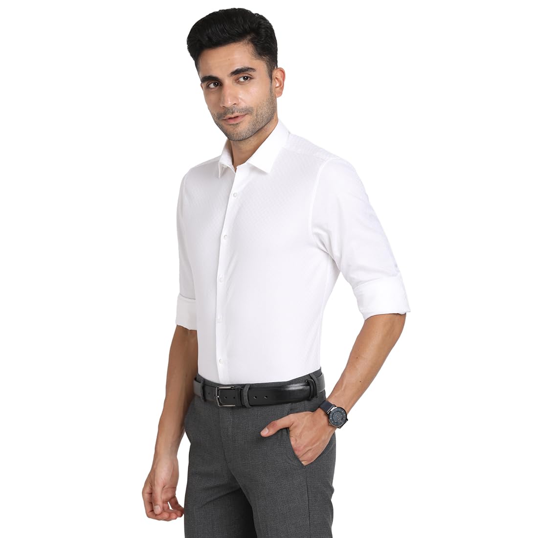 Turtle Men Giza Cotton White Dobby Slim Fit Full Sleeve Ceremonial Shirt