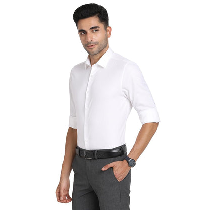 Turtle Men Giza Cotton White Dobby Slim Fit Full Sleeve Ceremonial Shirt