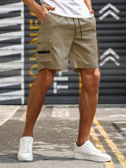 SMOWKLY Mens Cotton Casual Relaxed Regular Fit Camo Cargo Shorts || Drawstring & Elastic Waist Multi Pocket Summer Beach Hiking