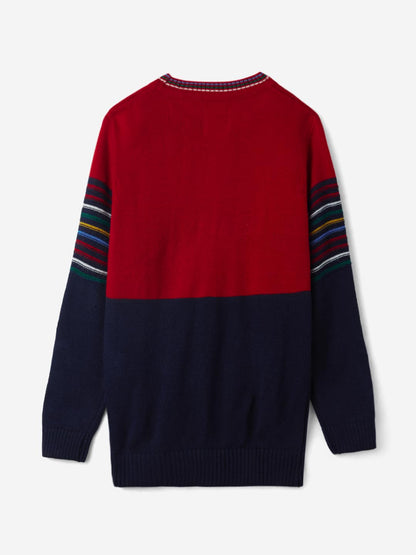 The Souled Store Official Disney: Mickey Mouse Boys Red and Navy Long Sleeve Round Neck Sweaters Boys Knit Sweaters for Kids Ch