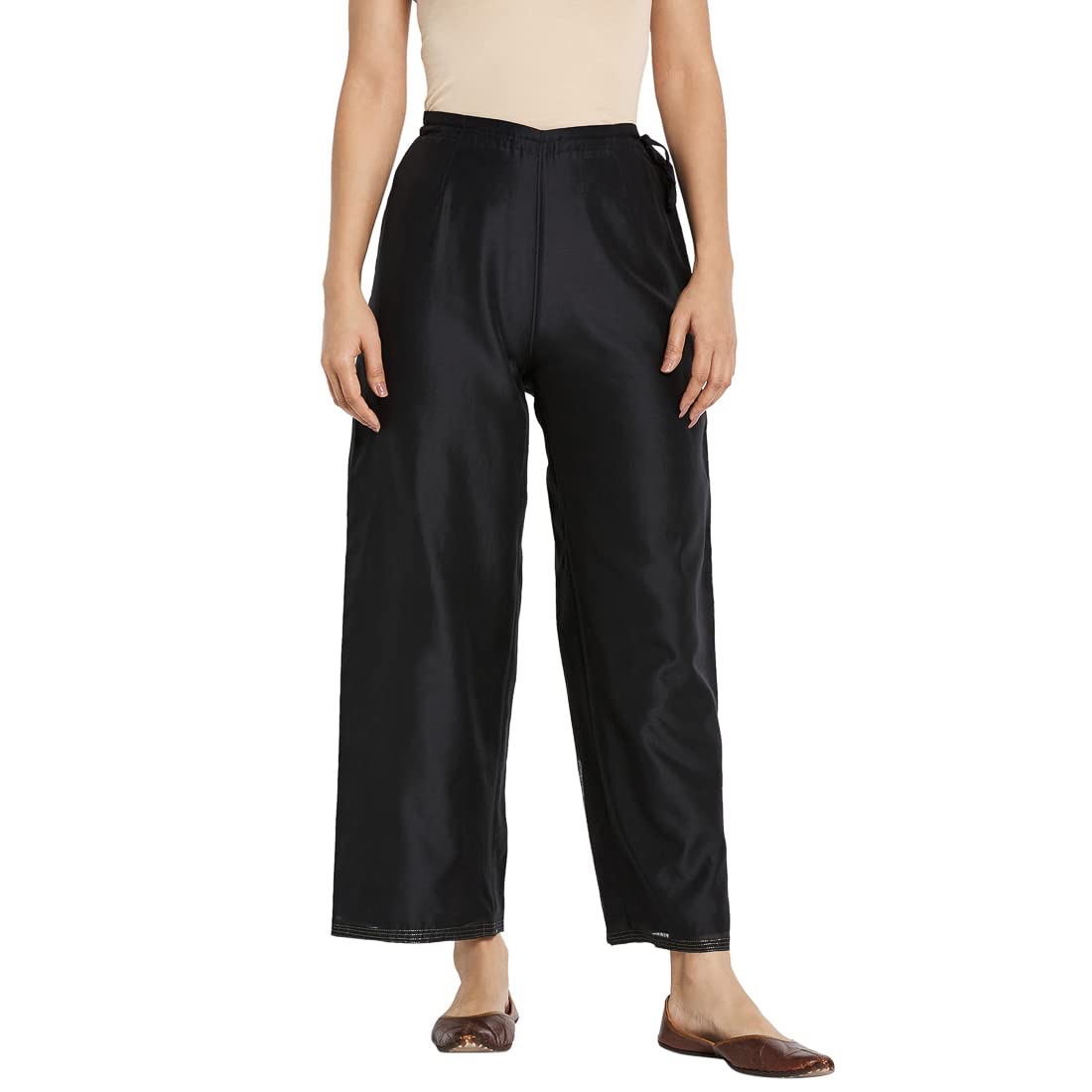 Fabindia Women Silk Drawstring Ijar Straight Pant Cotton_Xl Black