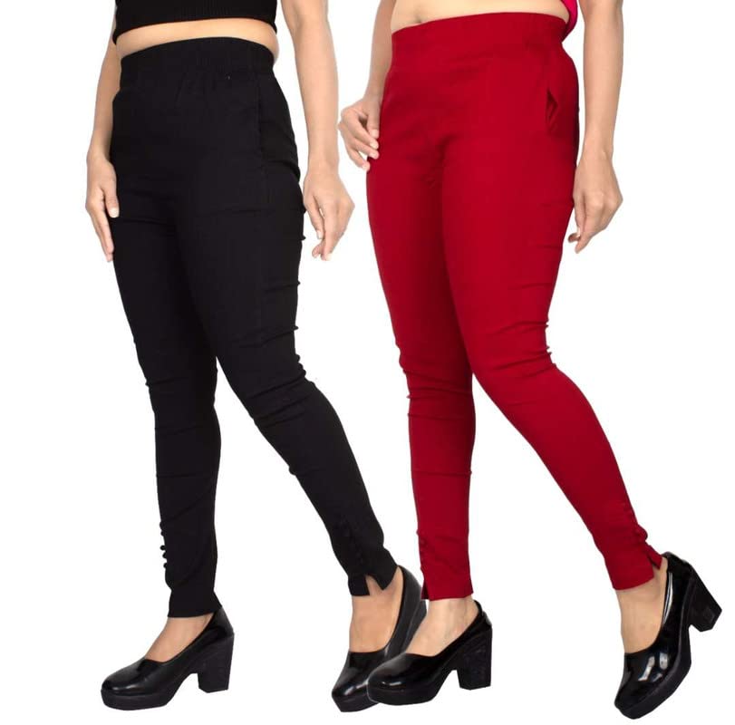 Fashion Gallery WomenS Cotton Blend Modern Fit Pants With Ankle Length Pull On Closure And Elasticated Flexible Waist|Stretchab