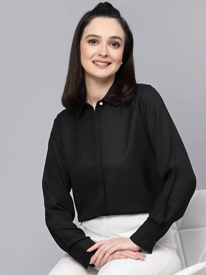 Style Quotient Women Solid Black Regular Formal Shirt