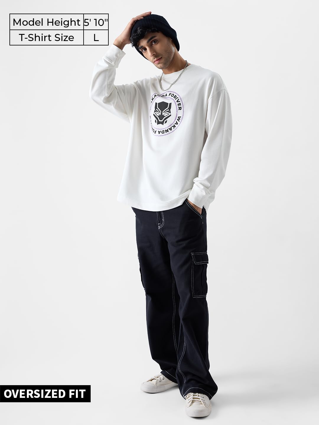 The Souled Store Black Panther: The Warrior Men Oversized Full Sleeve T-Shirts