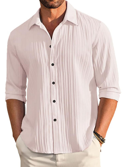 Deelmo MenS Casual Button Down Shirts Long Sleeve Linen Shirt Fashion Textured Beach Summer Shirt Cream