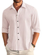 Deelmo MenS Casual Button Down Shirts Long Sleeve Linen Shirt Fashion Textured Beach Summer Shirt Cream