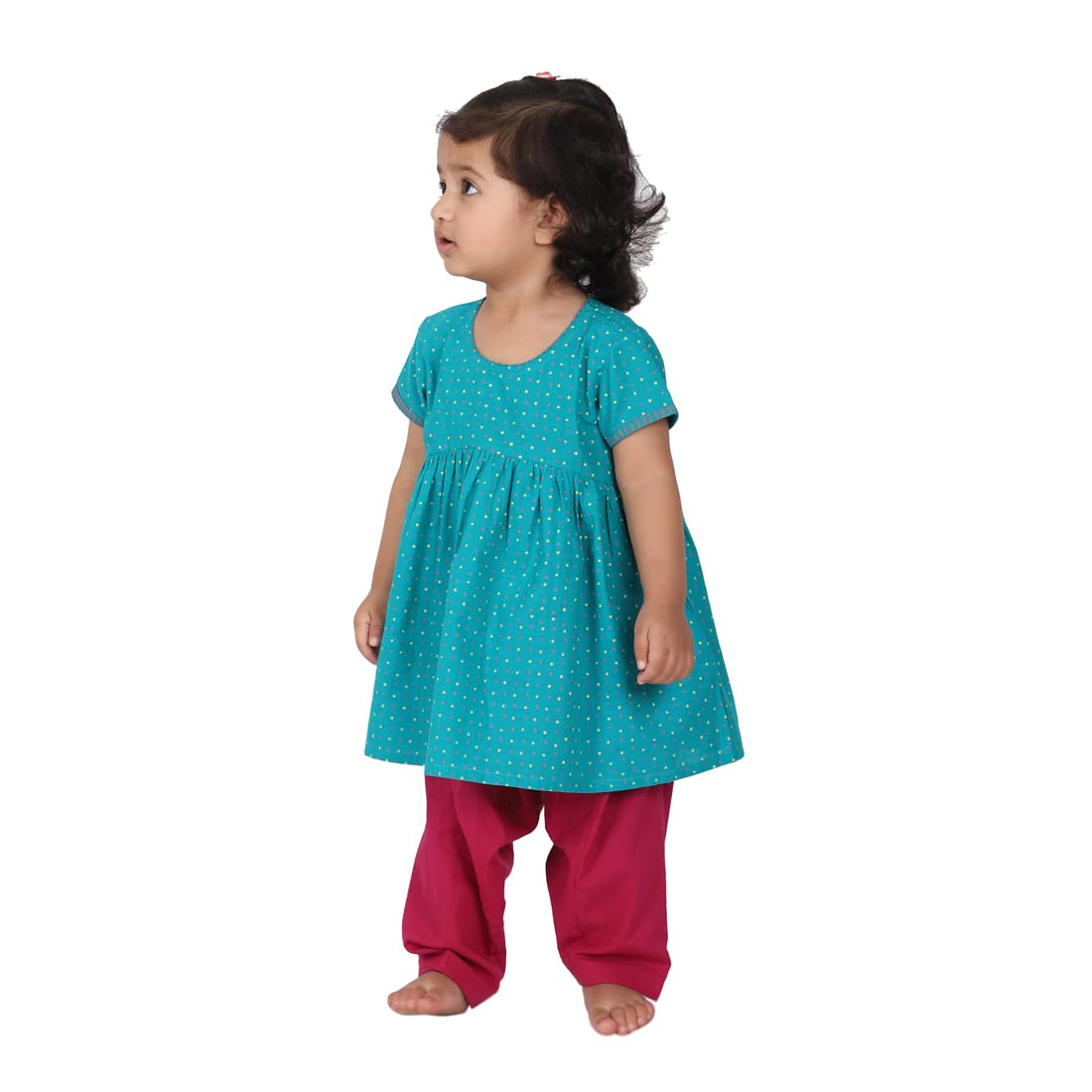 Fabindia Baby Girl's Cotton Printed Regular Salwar Set (102706702_Teal