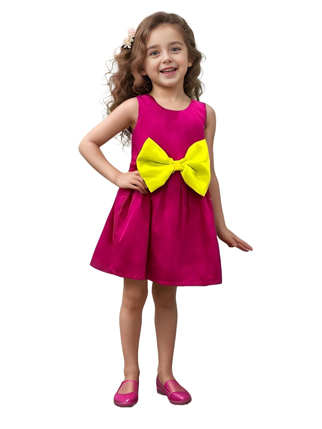 A.T.U.N. (All Things Uber Nice) Fuchsia Yellow Pambow Dress For Girls