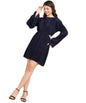 Popwings Casual Wrinkle Cutout Mini Dress For Women | Women Round Neck Dress | Women Knee Length Dress | Full Sleeve Dress For W