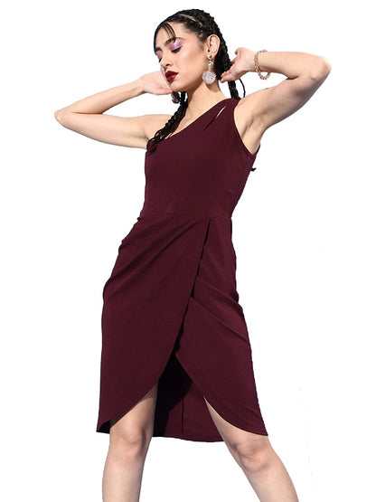 Rare Women Casual Wine Colour Knee Length Solid Dress