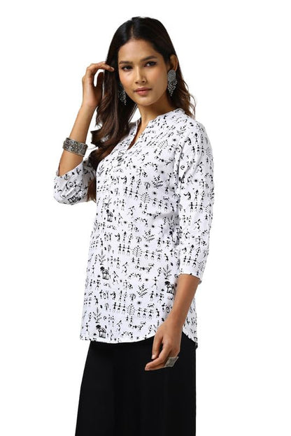 Soch Womens White Cotton Warli Print Tunic