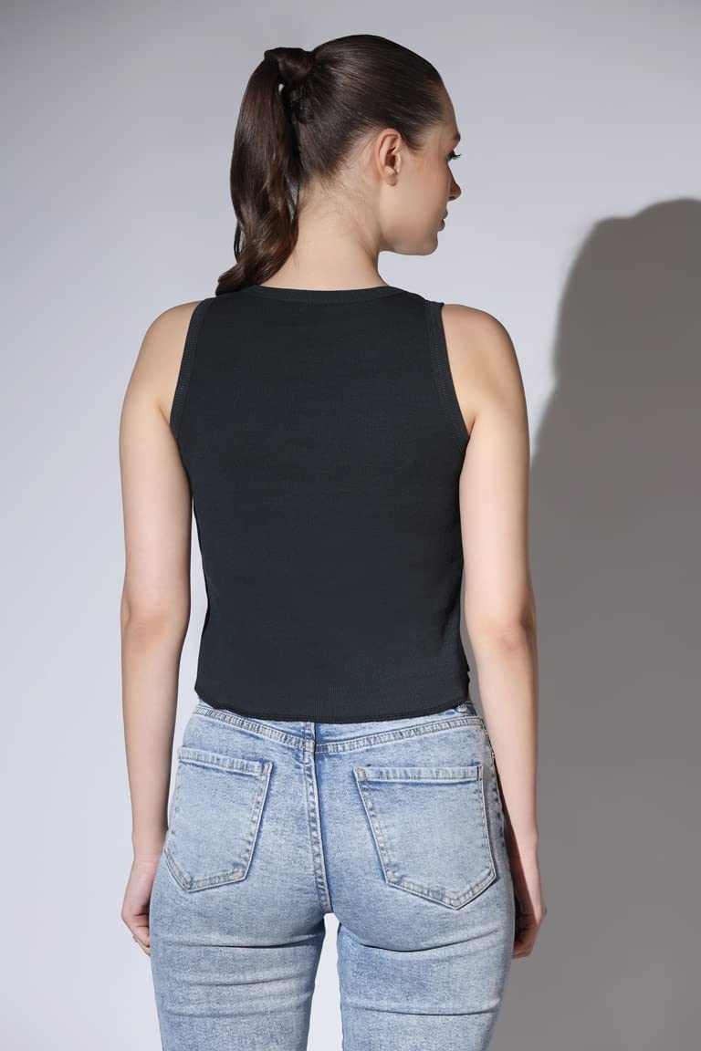 Leriya Fashion Tops For Women | Ribbed Blessed Printed Western Sleeveless Regular Fit Tank Crop Tops For Girls | Casual | Colleg