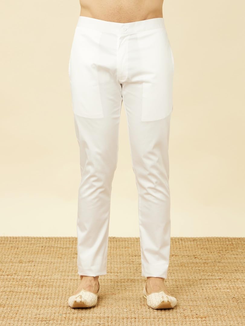 Manyavar Mens White Spandex Trouser