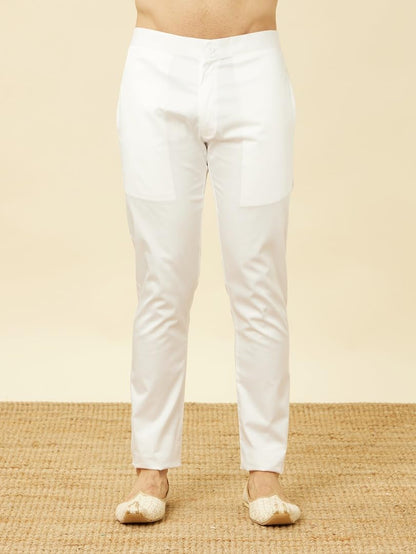 Manyavar Mens White Spandex Trouser