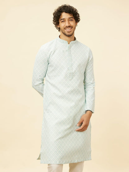 Manyavar Mens Blue Art Silk Self Design Kurta Pyjama Set
